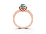 Rose gold Emerald Cut Blue Topaz Scalloped Halo Engagement Ring with Round Shared Prong Band_27