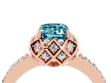 Rose gold Emerald Cut Blue Topaz Scalloped Halo Engagement Ring with Round Shared Prong Band_28