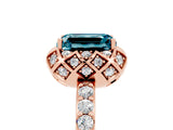 Rose gold Emerald Cut Blue Topaz Scalloped Halo Engagement Ring with Round Shared Prong Band_29