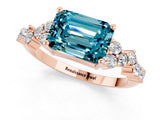 Rose gold Emerald Cut Blue Topaz Scattered Round Accent Ring with Prong Setting_13