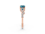 Rose gold Emerald Cut Blue Topaz Scattered Round Accent Ring with Prong Setting_14