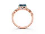Rose gold Emerald Cut Blue Topaz Scattered Round Accent Ring with Prong Setting_15