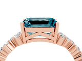Rose gold Emerald Cut Blue Topaz Scattered Round Accent Ring with Prong Setting_16