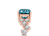 Rose gold Emerald Cut Blue Topaz Scattered Round Accent Ring with Prong Setting_17