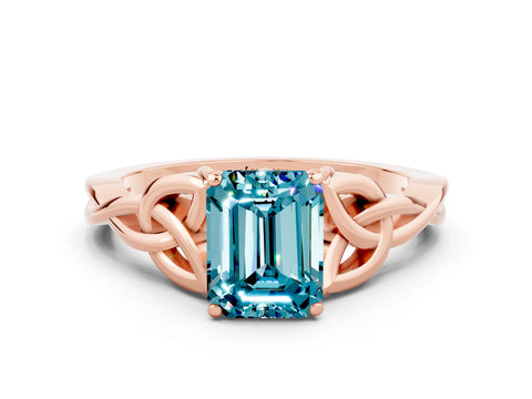 Rose gold Emerald Cut Blue Topaz Solitaire Celtic Knot Ring with Four-Prong Setting_12