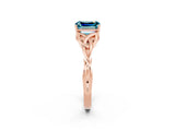 Rose gold Emerald Cut Blue Topaz Solitaire Celtic Knot Ring with Four-Prong Setting_14