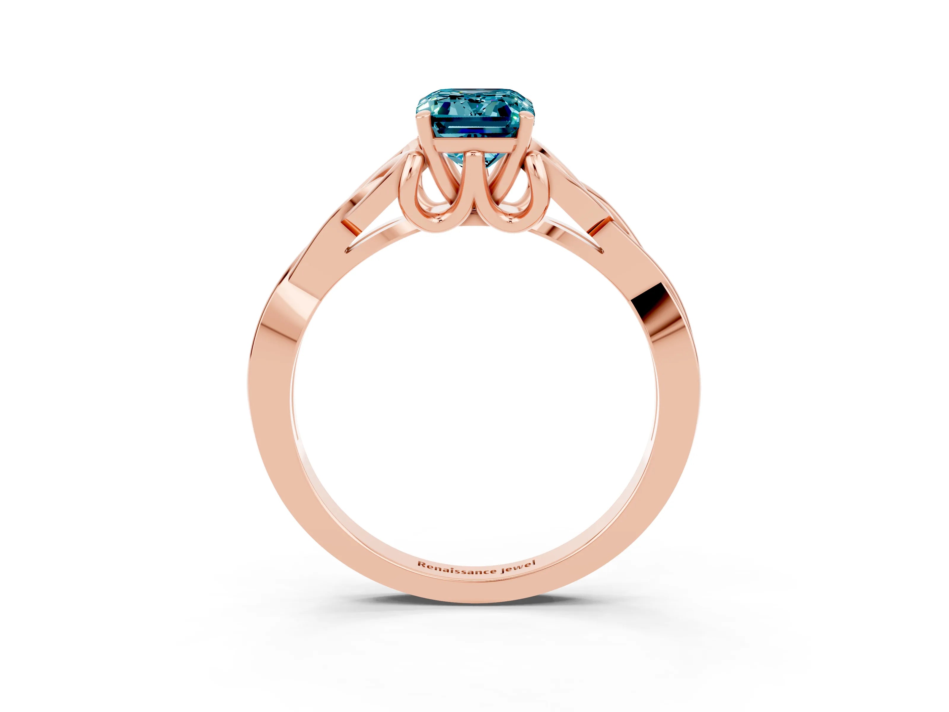 Rose gold Emerald Cut Blue Topaz Solitaire Celtic Knot Ring with Four-Prong Setting_15