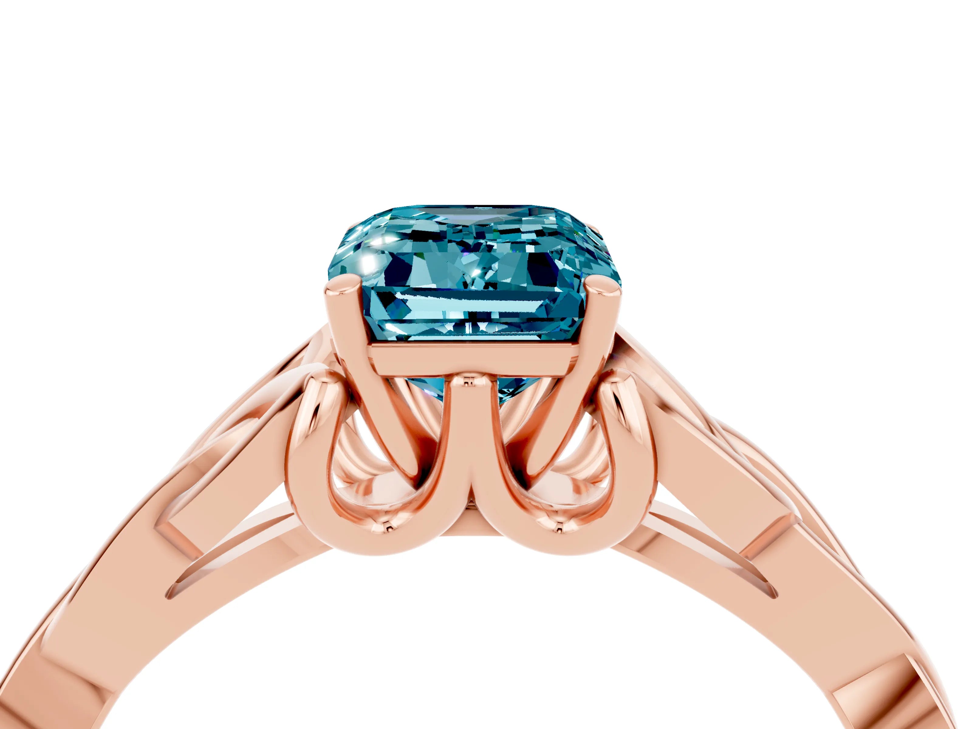 Rose gold Emerald Cut Blue Topaz Solitaire Celtic Knot Ring with Four-Prong Setting_16