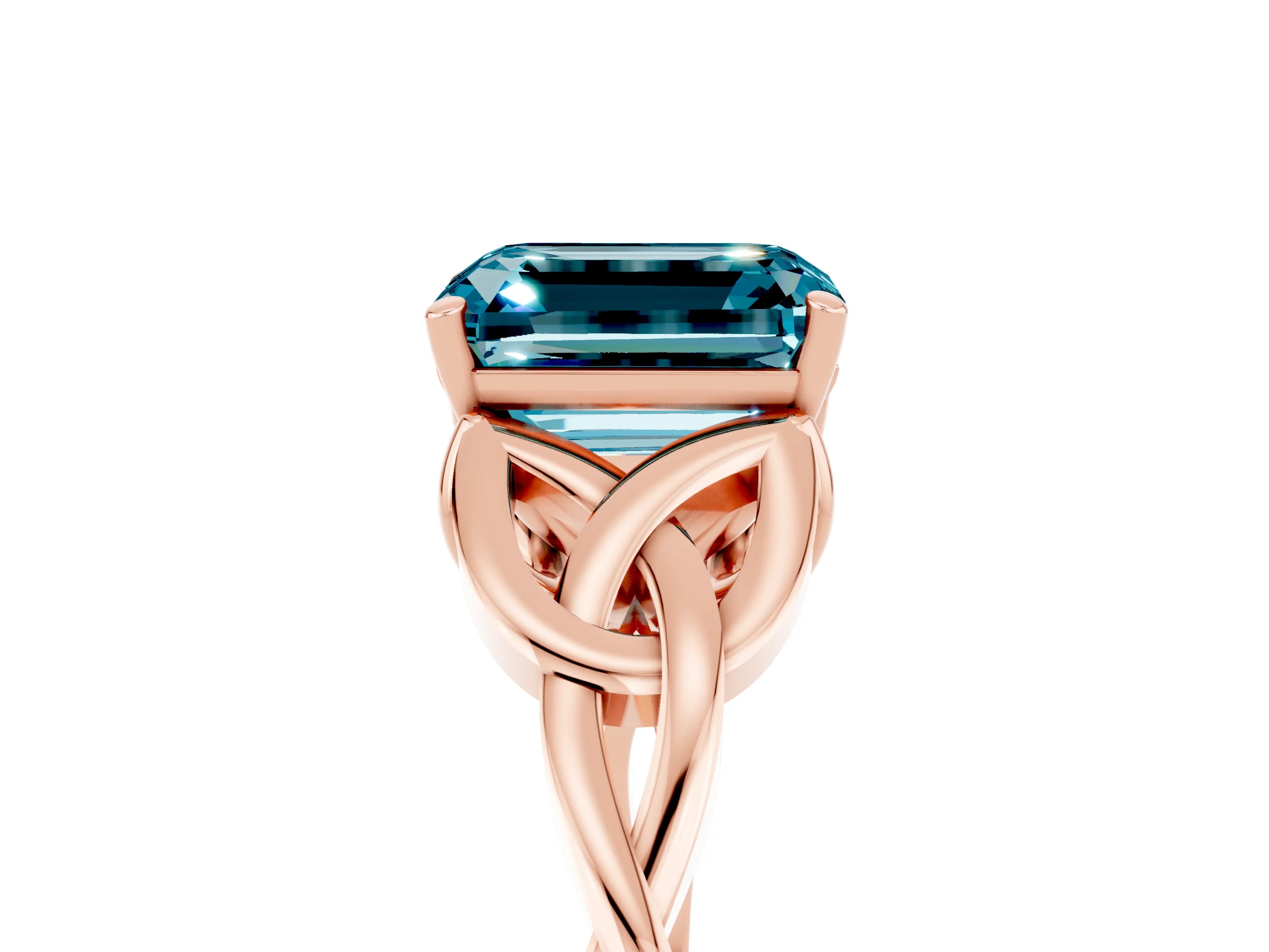 Rose gold Emerald Cut Blue Topaz Solitaire Celtic Knot Ring with Four-Prong Setting_17