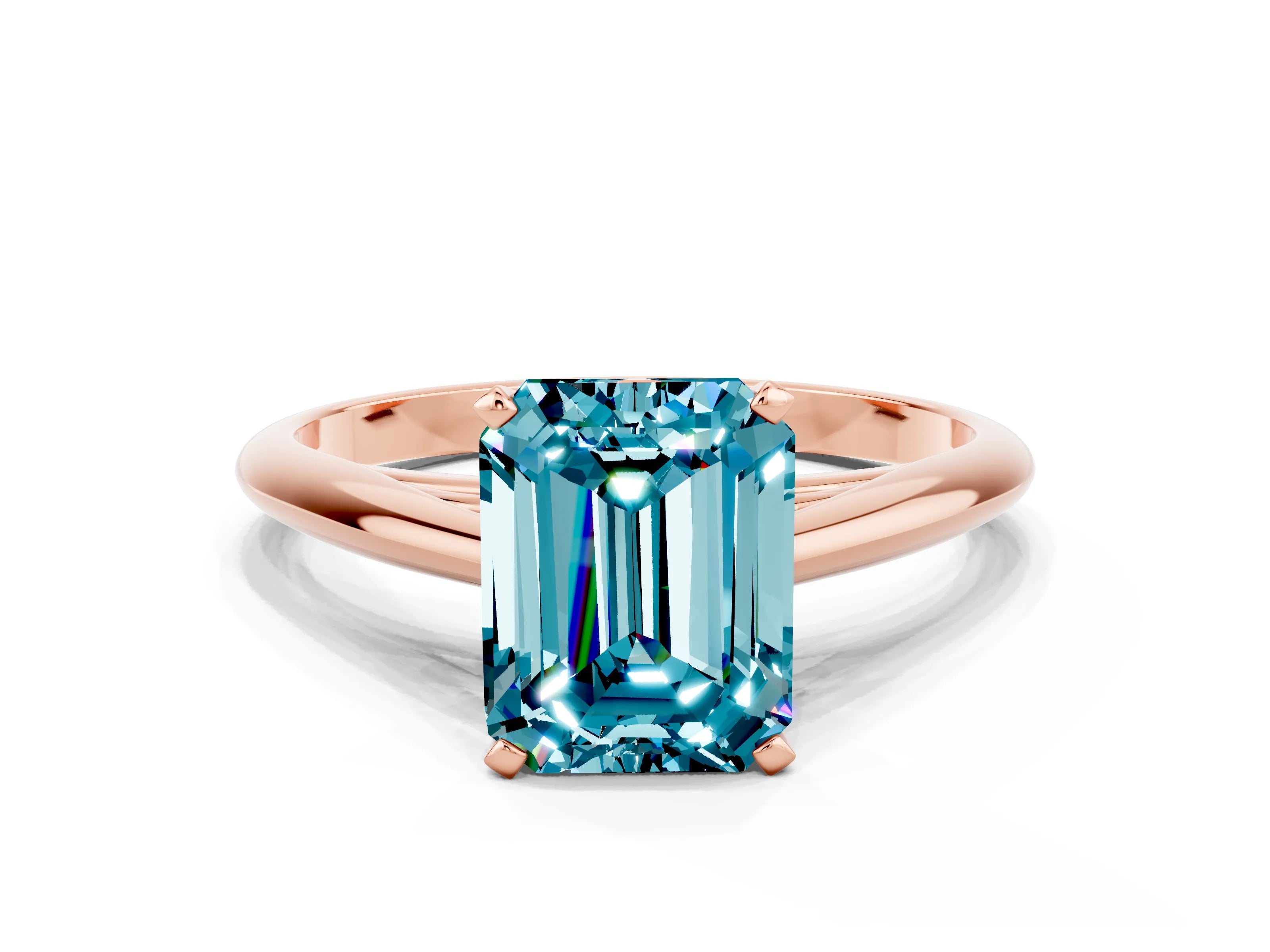 Rose gold Emerald Cut Blue Topaz Solitaire Engagement Ring with Cathedral Setting and Four-Prong Mount_12