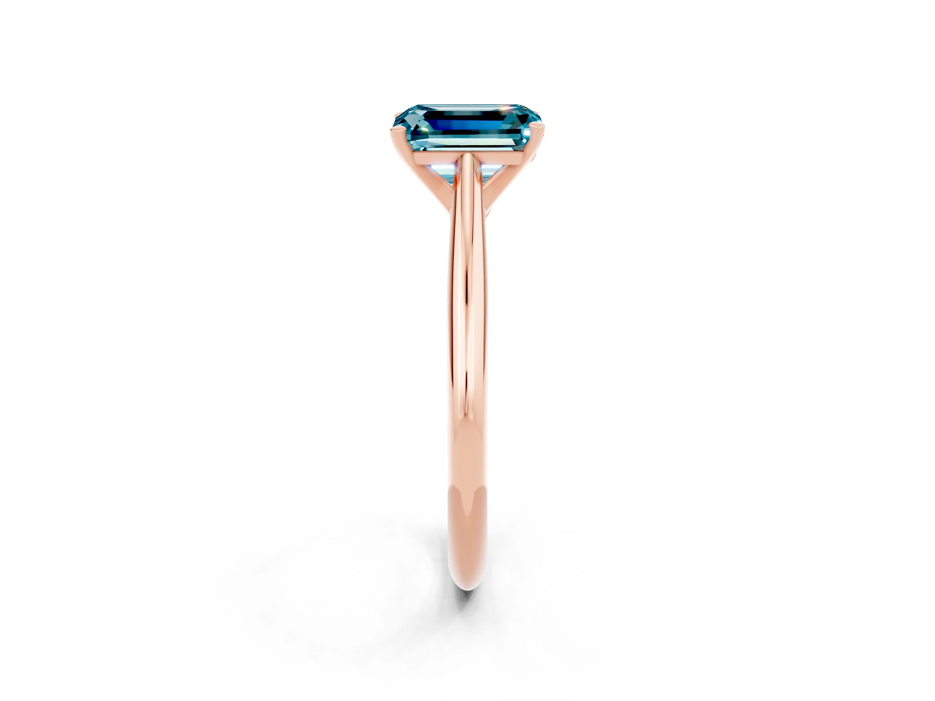 Rose gold Emerald Cut Blue Topaz Solitaire Engagement Ring with Cathedral Setting and Four-Prong Mount_14