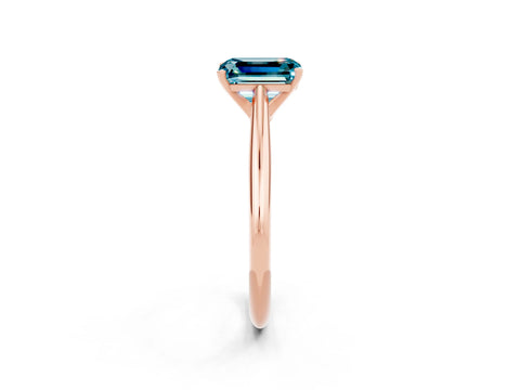 Rose gold Emerald Cut Blue Topaz Solitaire Engagement Ring with Cathedral Setting and Four-Prong Mount_14