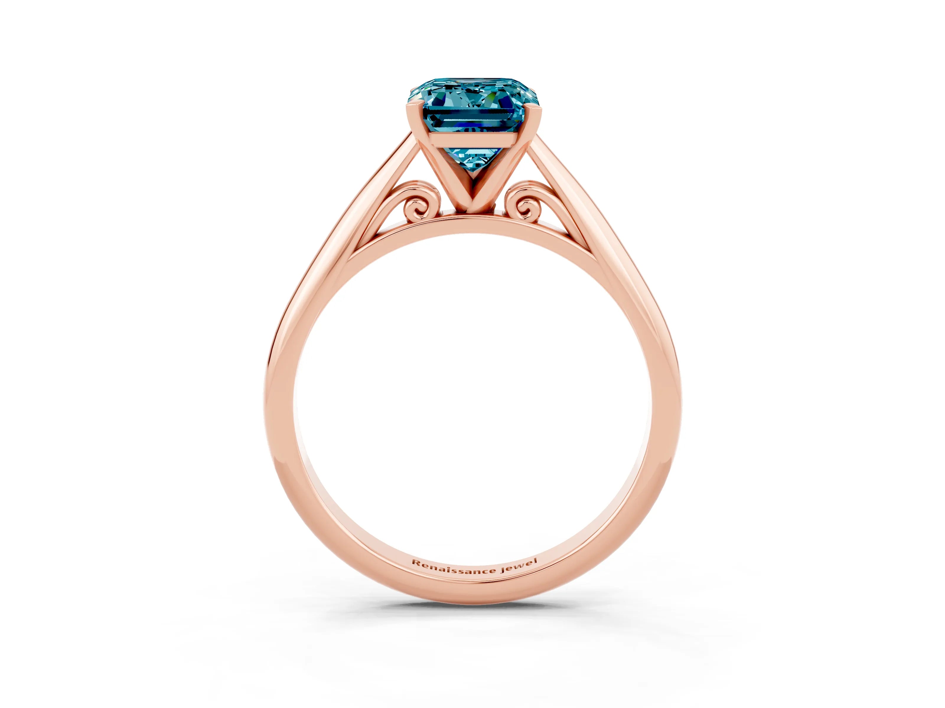 Rose gold Emerald Cut Blue Topaz Solitaire Engagement Ring with Cathedral Setting and Four-Prong Mount_15