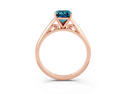 Rose gold Emerald Cut Blue Topaz Solitaire Engagement Ring with Cathedral Setting and Four-Prong Mount_15