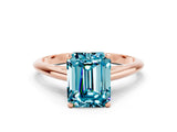 Rose gold Emerald Cut Blue Topaz Solitaire Engagement Ring with Cathedral Setting and Four-Prong Mount_66