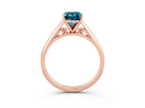 Rose gold Emerald Cut Blue Topaz Solitaire Engagement Ring with Cathedral Setting and Four-Prong Mount_69