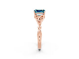 Rose gold Emerald Cut Blue Topaz Solitaire Engagement Ring with Celtic Knot Band and Four-Prong Setting_2