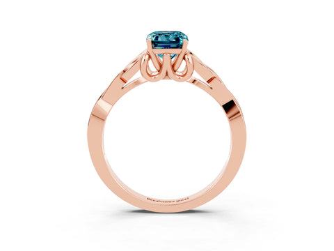 Rose gold Emerald Cut Blue Topaz Solitaire Engagement Ring with Celtic Knot Band and Four-Prong Setting_3