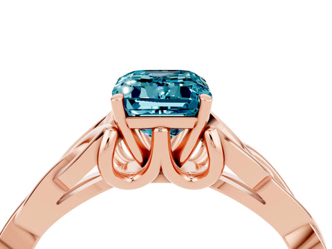 Rose gold Emerald Cut Blue Topaz Solitaire Engagement Ring with Celtic Knot Band and Four-Prong Setting_4