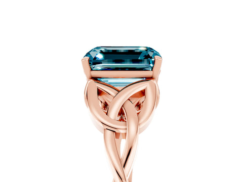 Rose gold Emerald Cut Blue Topaz Solitaire Engagement Ring with Celtic Knot Band and Four-Prong Setting_5