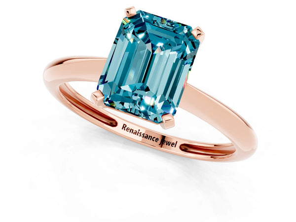 Rose gold Emerald Cut Blue Topaz Solitaire Engagement Ring with Classic Band and Four-Prong Setting