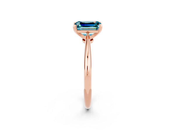 Rose gold Emerald Cut Blue Topaz Solitaire Engagement Ring with Classic Band and Four-Prong Setting