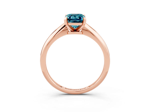 Rose gold Emerald Cut Blue Topaz Solitaire Engagement Ring with Classic Band and Four-Prong Setting