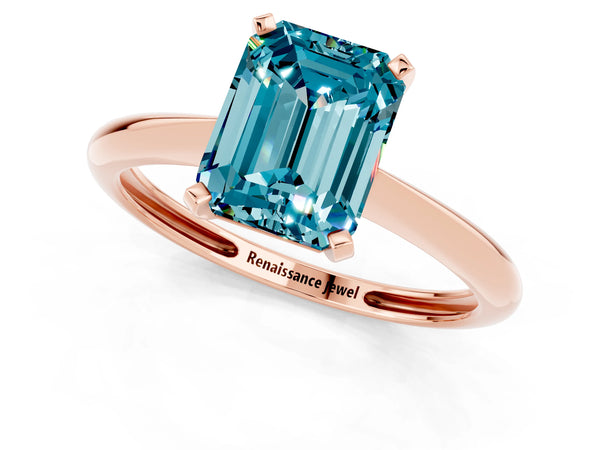 Rose gold Emerald Cut Blue Topaz Solitaire Engagement Ring with Classic Band and Four-Prong Setting