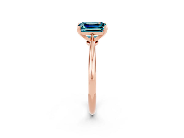 Rose gold Emerald Cut Blue Topaz Solitaire Engagement Ring with Classic Band and Four-Prong Setting