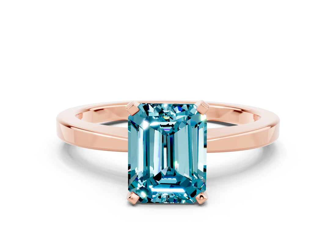 Rose gold Emerald Cut Blue Topaz Solitaire Engagement Ring with Classic Band and Four-Prong Setting_36