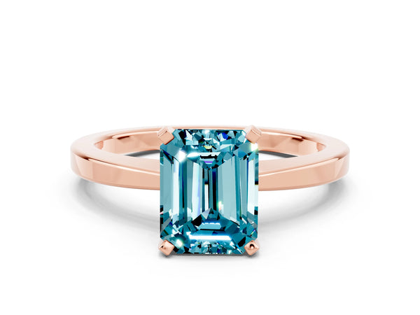 Rose gold Emerald Cut Blue Topaz Solitaire Engagement Ring with Classic Band and Four-Prong Setting