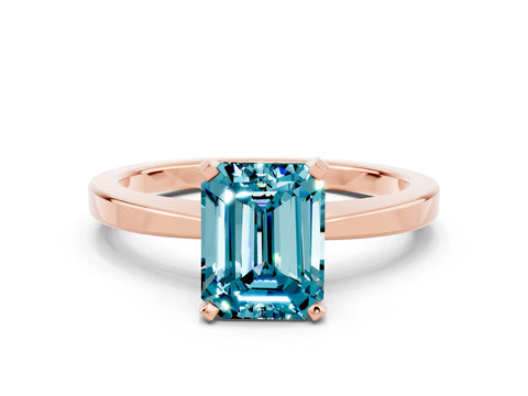 Rose gold Emerald Cut Blue Topaz Solitaire Engagement Ring with Classic Band and Four-Prong Setting_36