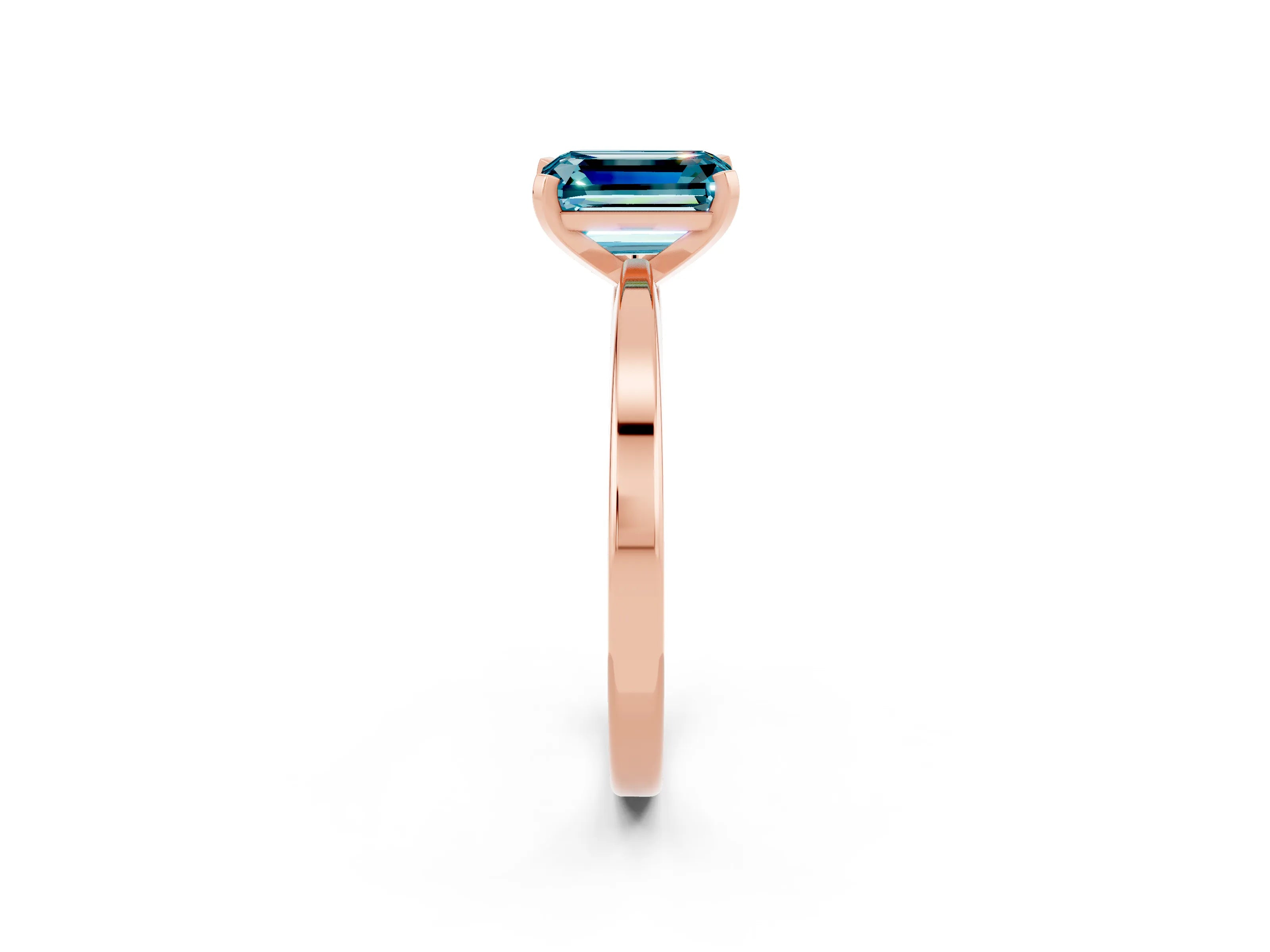 Rose gold Emerald Cut Blue Topaz Solitaire Engagement Ring with Classic Band and Four-Prong Setting_38