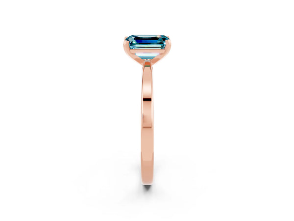 Rose gold Emerald Cut Blue Topaz Solitaire Engagement Ring with Classic Band and Four-Prong Setting