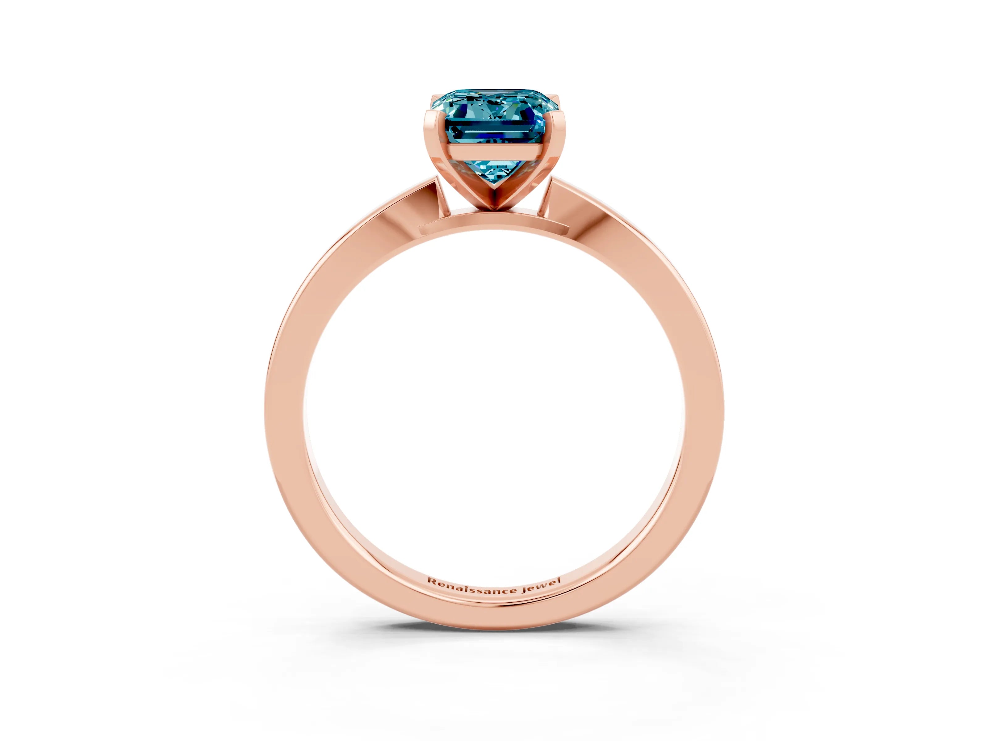 Rose gold Emerald Cut Blue Topaz Solitaire Engagement Ring with Classic Band and Four-Prong Setting_39