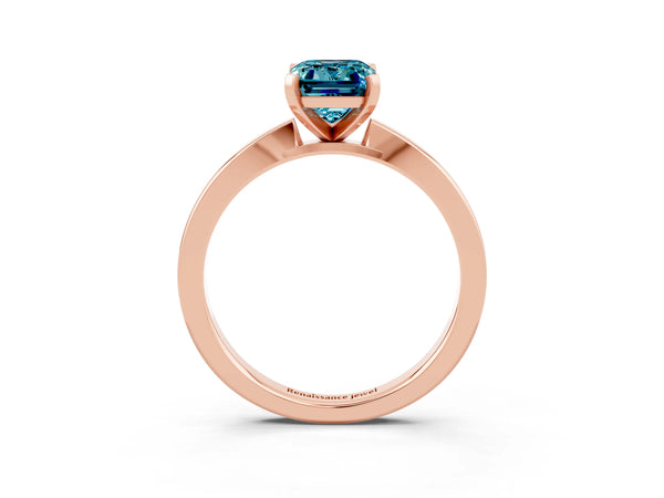 Rose gold Emerald Cut Blue Topaz Solitaire Engagement Ring with Classic Band and Four-Prong Setting