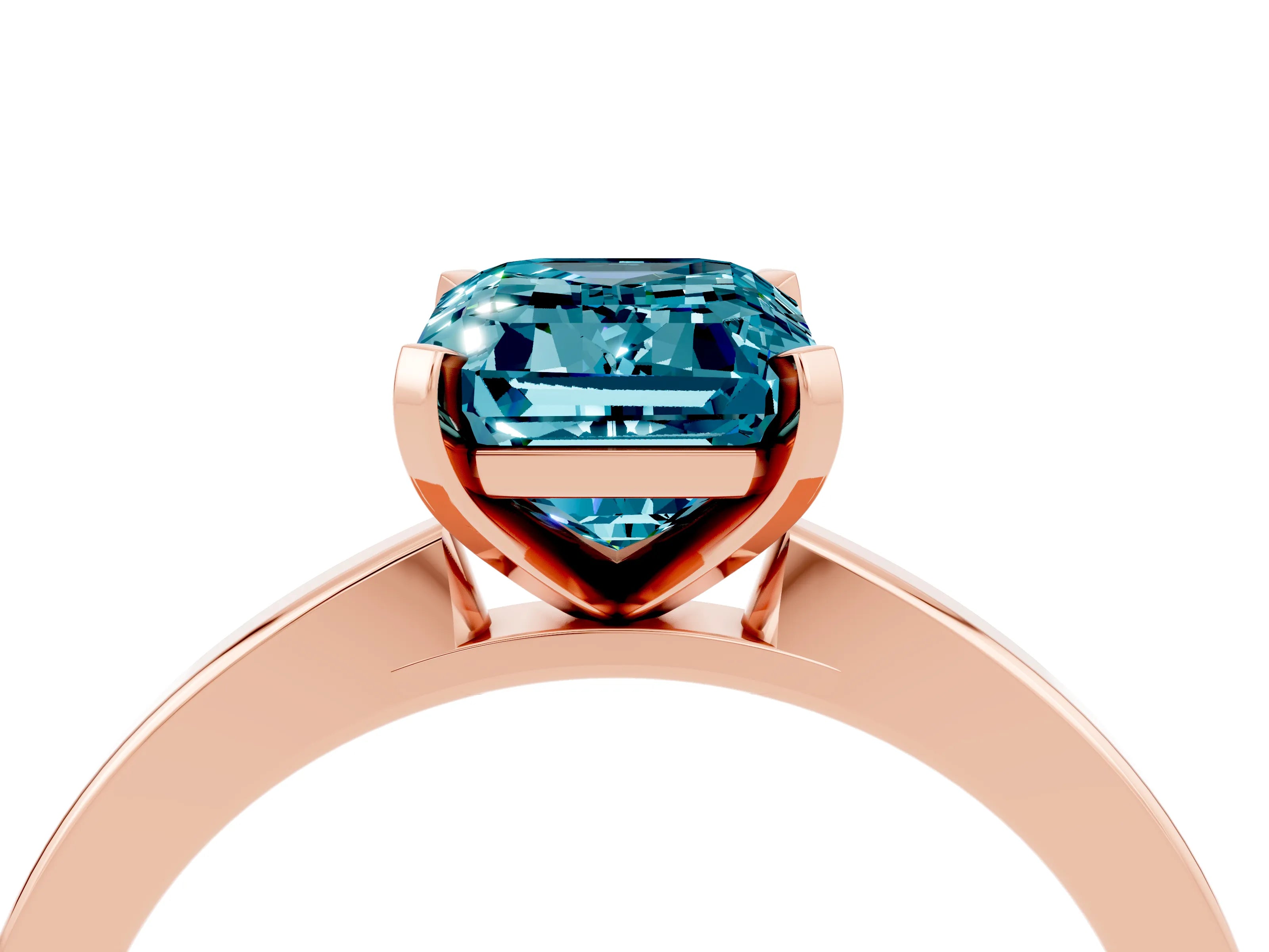 Rose gold Emerald Cut Blue Topaz Solitaire Engagement Ring with Classic Band and Four-Prong Setting_40