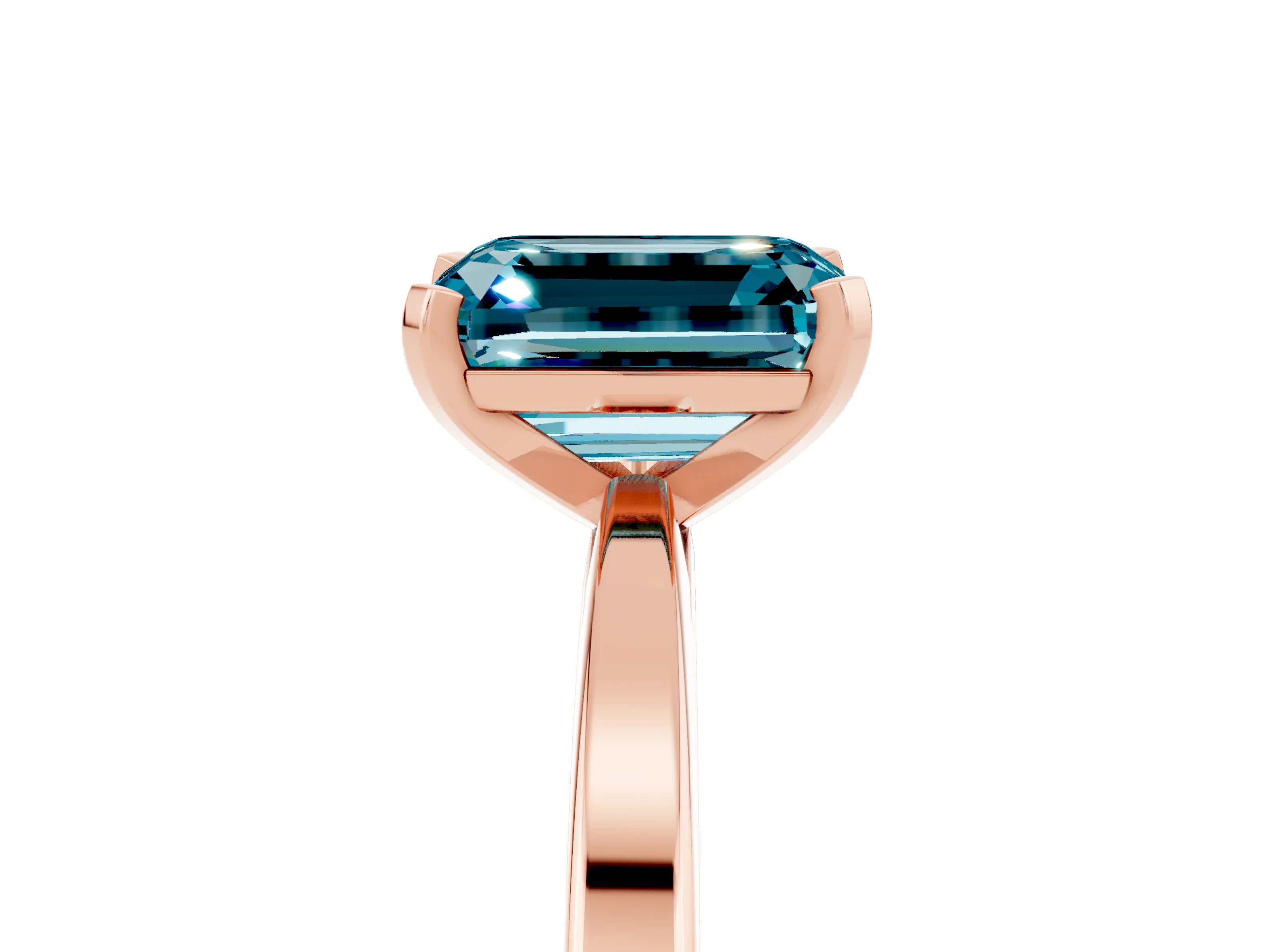 Rose gold Emerald Cut Blue Topaz Solitaire Engagement Ring with Classic Band and Four-Prong Setting_41