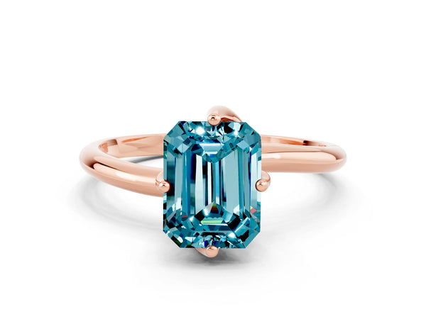 Rose gold Emerald Cut Blue Topaz Solitaire Engagement Ring with Four-Prong Setting and Classic Band
