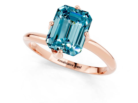 Rose gold Emerald Cut Blue Topaz Solitaire Engagement Ring with Four-Prong Setting and Classic Band_13