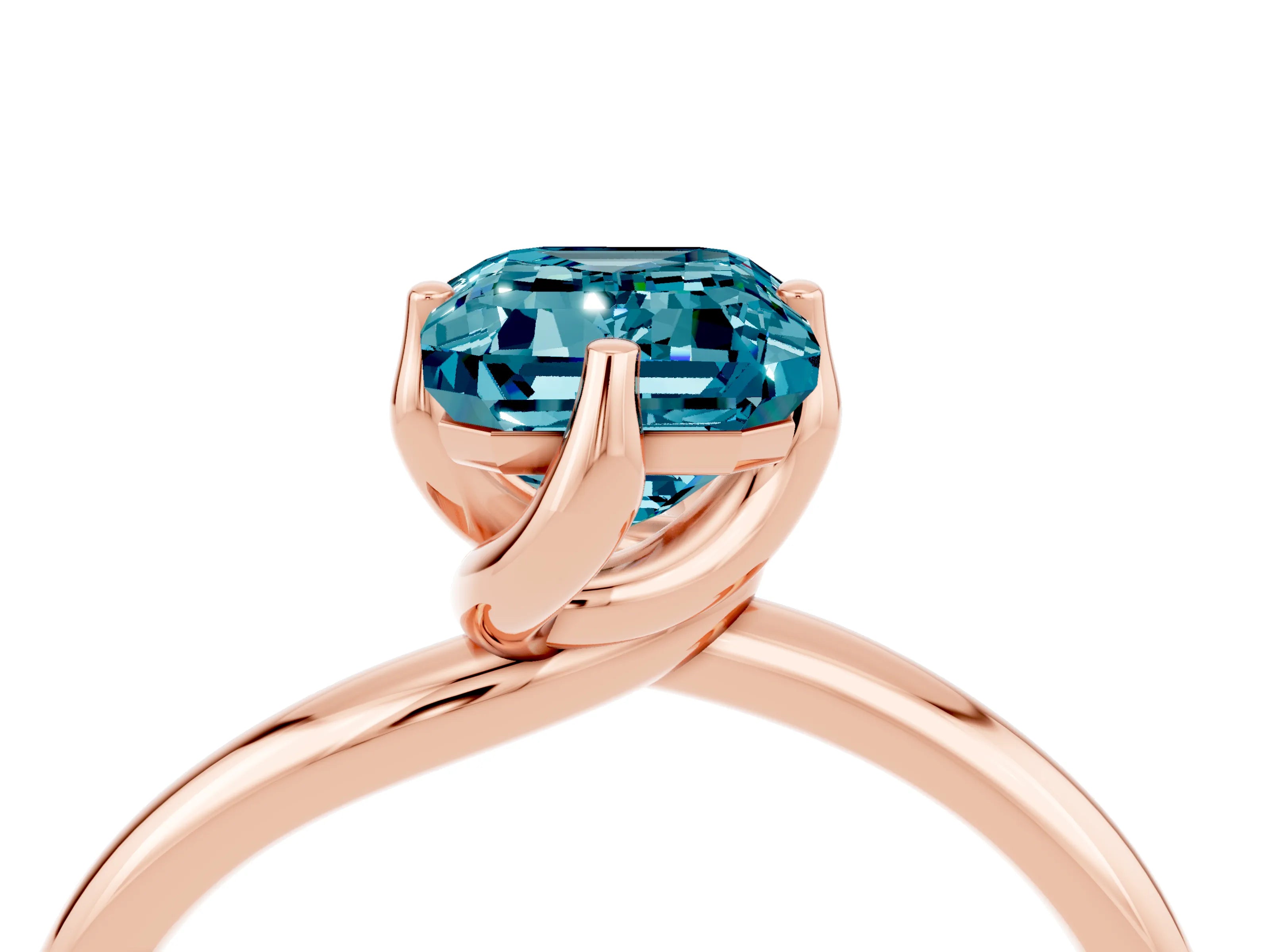 Rose gold Emerald Cut Blue Topaz Solitaire Engagement Ring with Four-Prong Setting and Classic Band_16