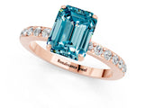 Rose gold Emerald Cut Blue Topaz Solitaire Engagement Ring with Pavé Band and Four-Prong Setting_1