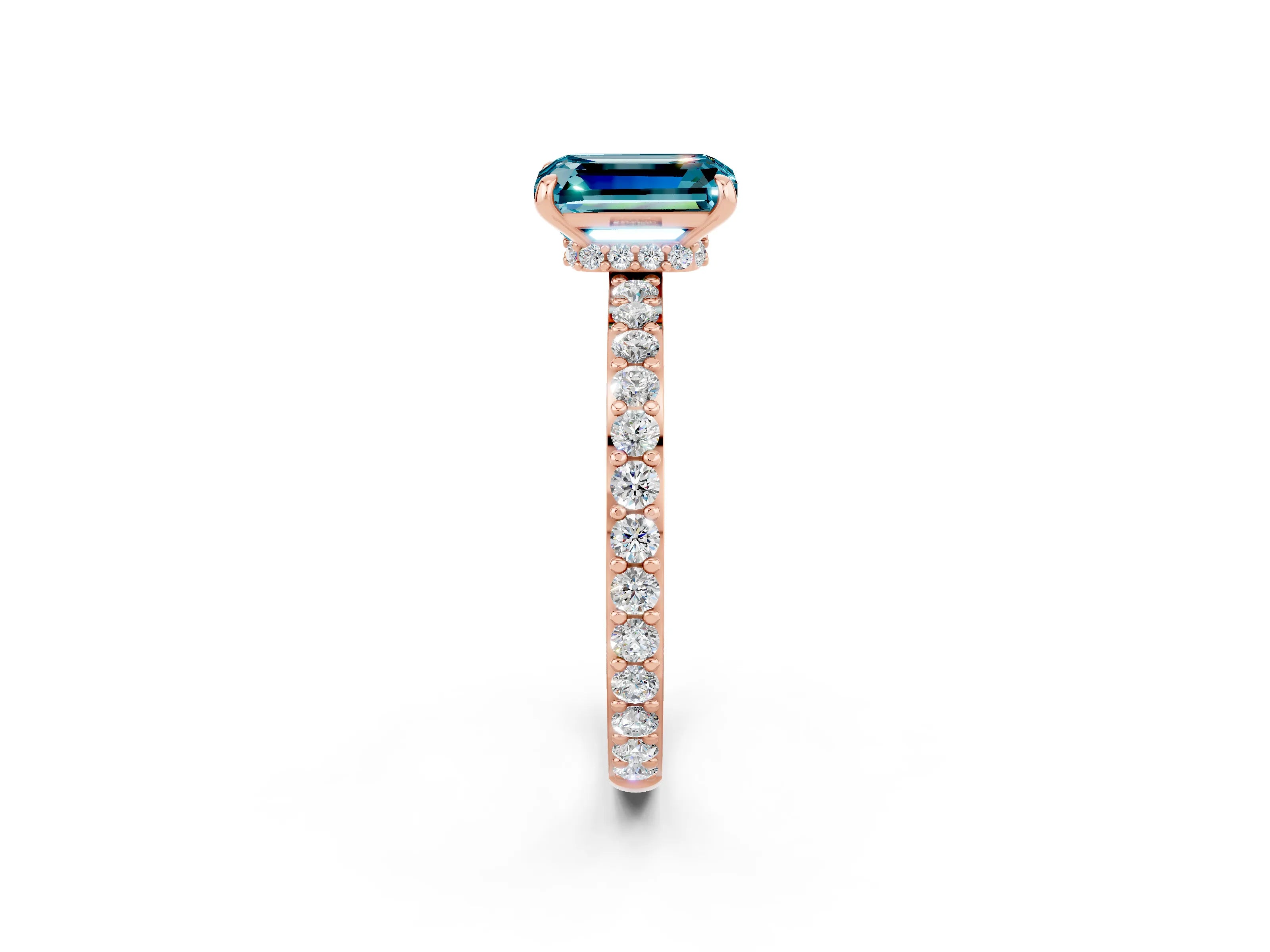 Rose gold Emerald Cut Blue Topaz Solitaire Engagement Ring with Pavé Band and Four-Prong Setting_2