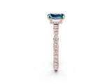 Rose gold Emerald Cut Blue Topaz Solitaire Engagement Ring with Pavé Band and Four-Prong Setting_2