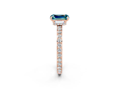 Rose gold Emerald Cut Blue Topaz Solitaire Engagement Ring with Pavé Band and Four-Prong Setting_2