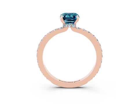 Rose gold Emerald Cut Blue Topaz Solitaire Engagement Ring with Pavé Band and Four-Prong Setting_3