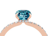 Rose gold Emerald Cut Blue Topaz Solitaire Engagement Ring with Pavé Band and Four-Prong Setting_4