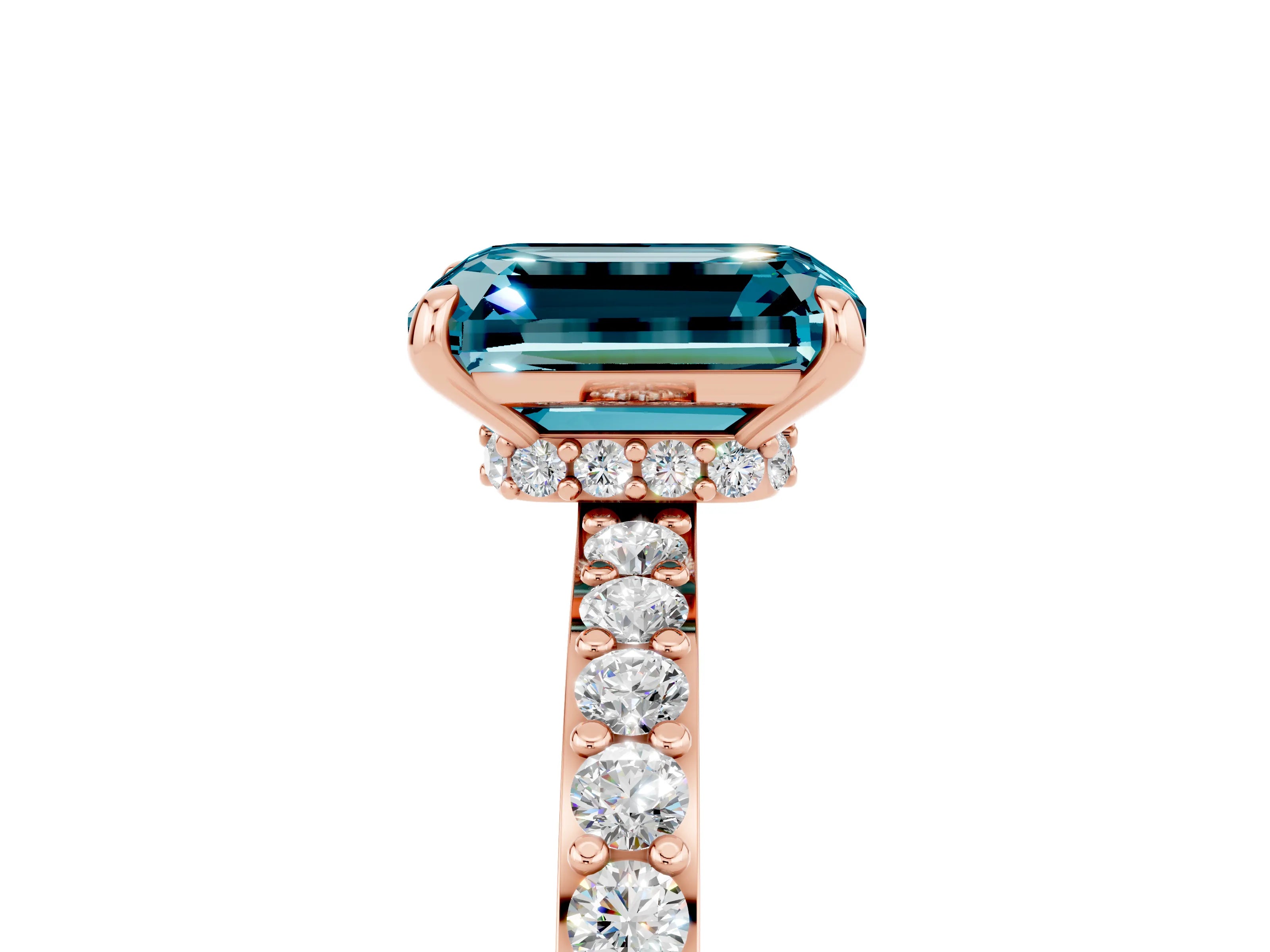 Rose gold Emerald Cut Blue Topaz Solitaire Engagement Ring with Pavé Band and Four-Prong Setting_5