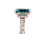 Rose gold Emerald Cut Blue Topaz Solitaire Engagement Ring with Pavé Band and Four-Prong Setting_5