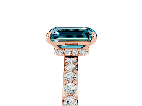 Rose gold Emerald Cut Blue Topaz Solitaire Engagement Ring with Pavé Band and Four-Prong Setting_5